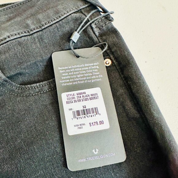 TRUE RELIGION BECCA STUDDED LOGO BOOTCUT BLACK JEAN DENIM PANTS - Picture 8 of 8